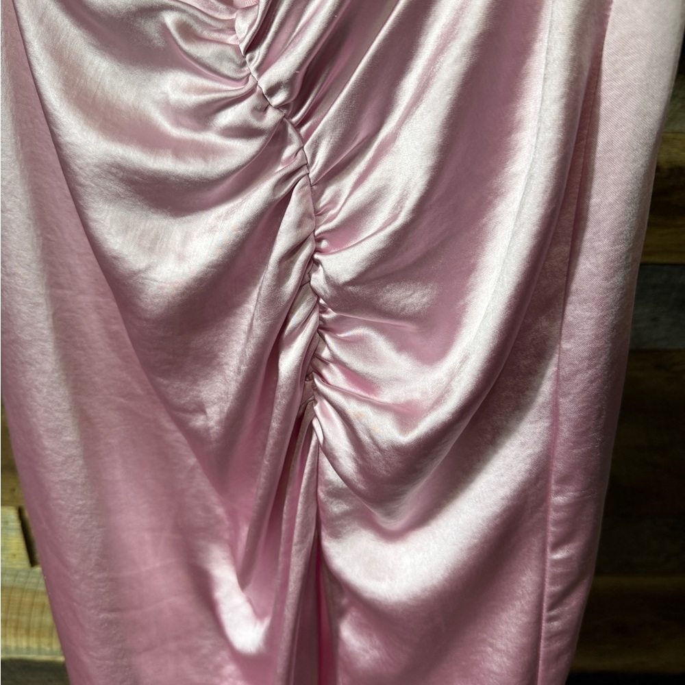 Zara Pink Ruched Satin Midi Skirt - Picture 3 of 4